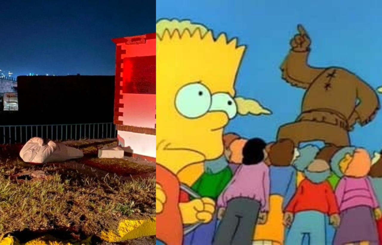 Usuarios comparan estatua derribada de AMLO en Atlacomulco con capítulo de Los Simpson