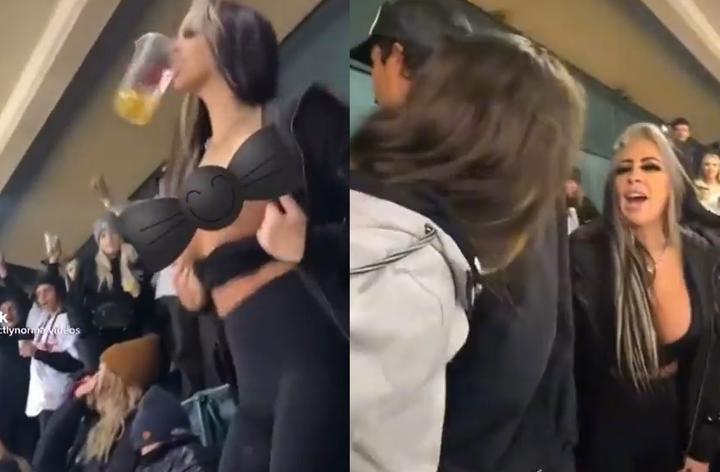 VIDEO: Mujer se baja la blusa en estadio y desata pelea