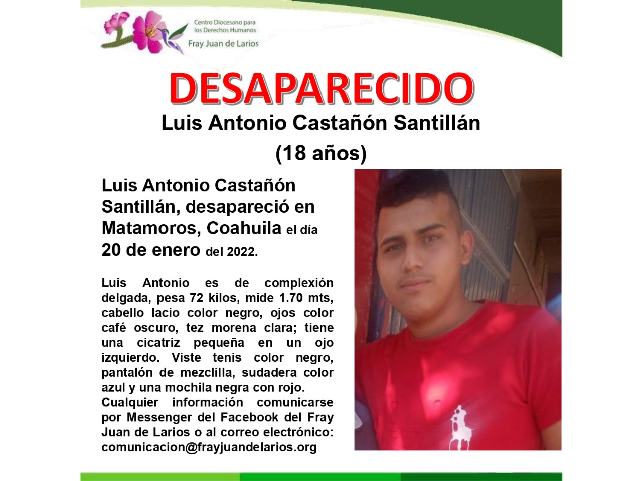 En Matamoros reportan como desaparecido a joven