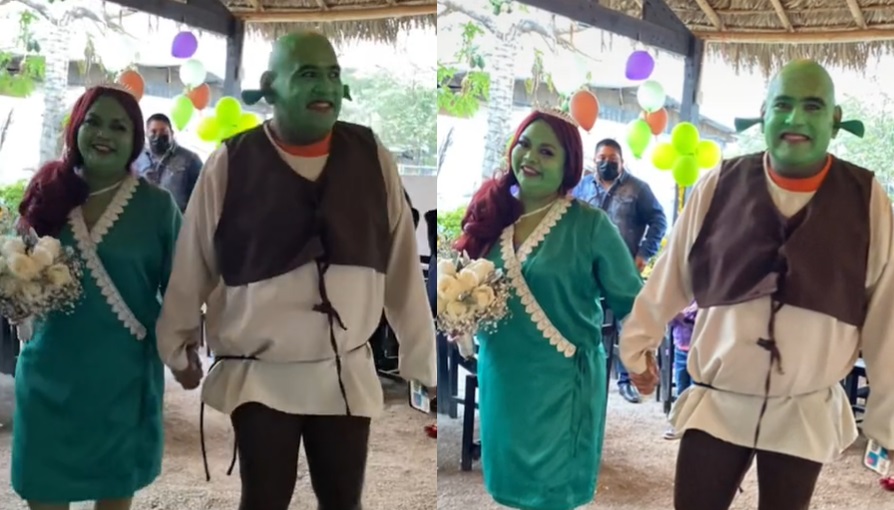 'Y vivieron felices para siempre'; novios celebran su boda vestidos como 'Shrek' y 'Fiona'