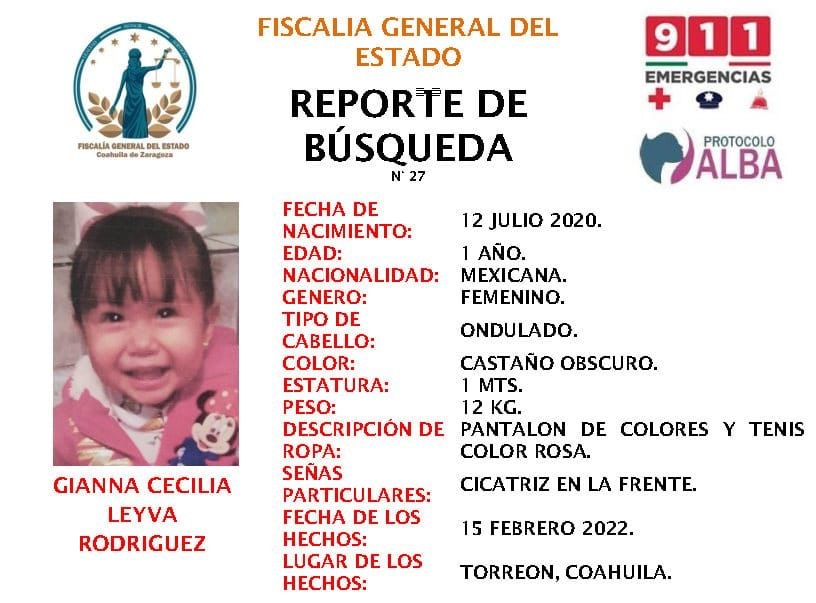 Reportan desaparición de bebé en Torreón