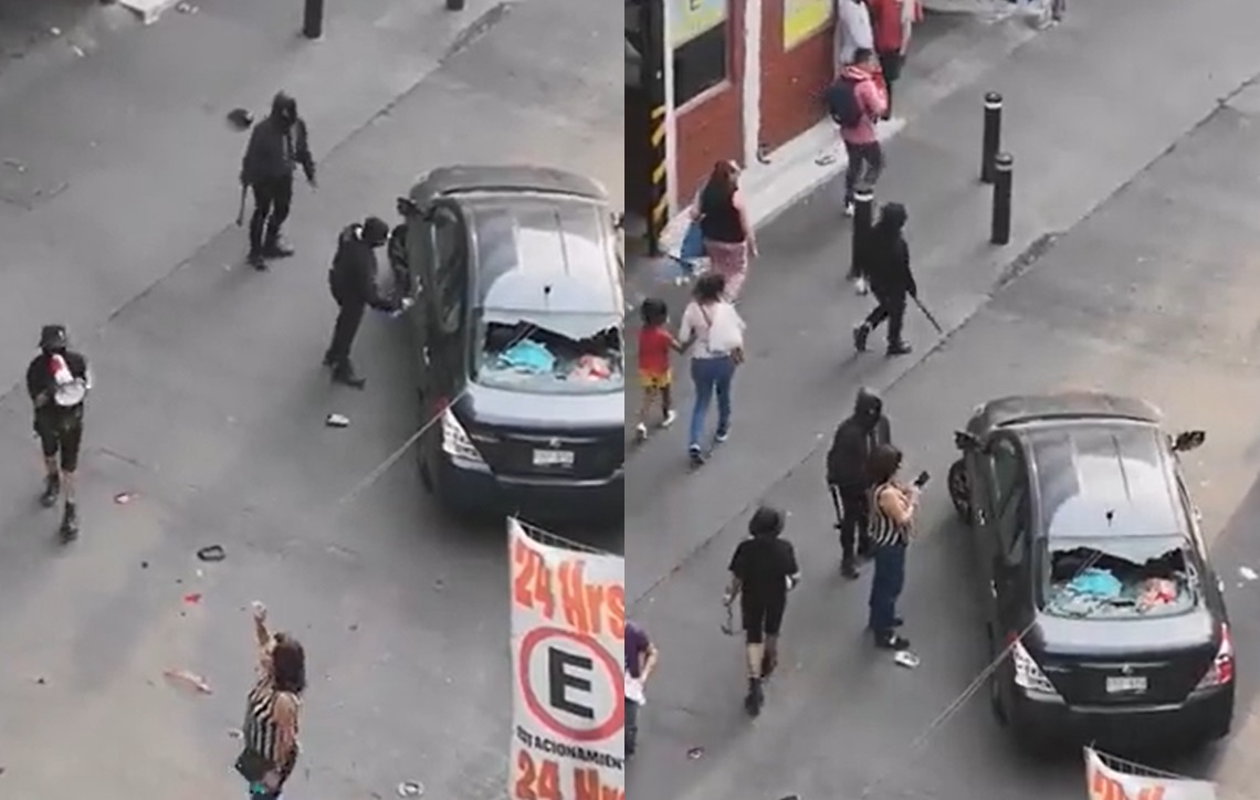 VIDEO: Mujeres encapuchadas golpean auto de mujer que 'se negó a darles dinero'
