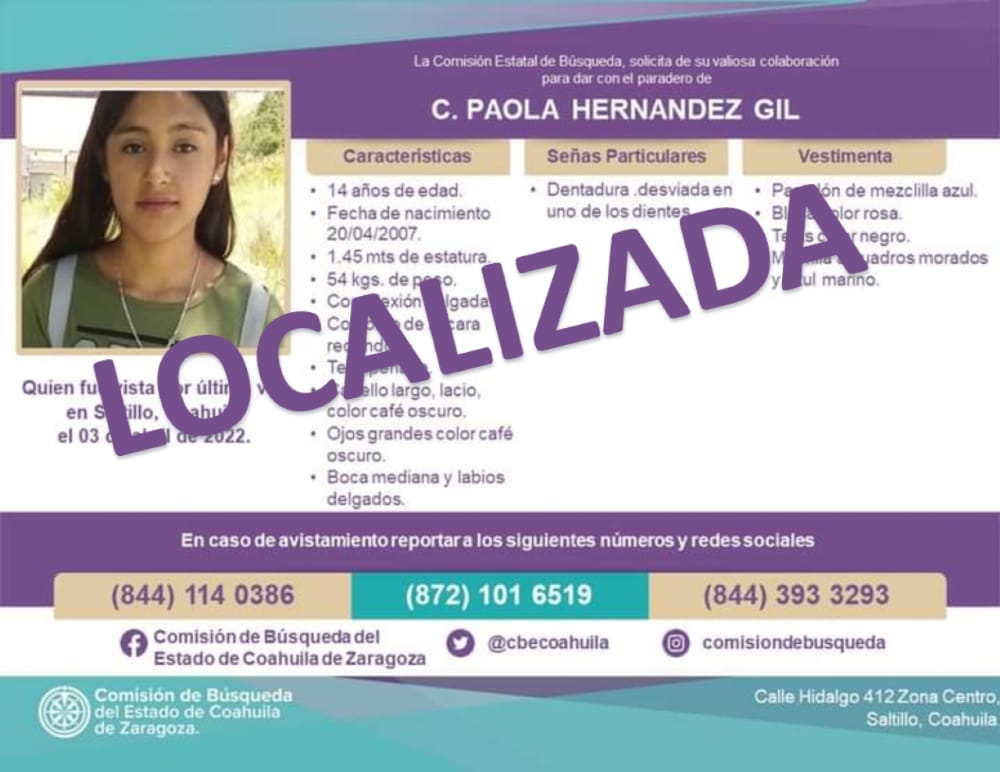 A 16 días de su desaparición en Saltillo, localizan adolescente en Oaxaca