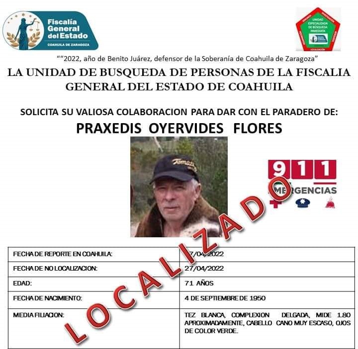 Localizan en hechos diferentes a dos personas reportadas como desaparecidas en Coahuila