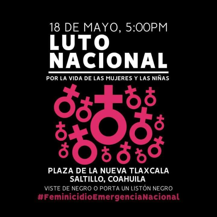 Colectivo feminista en Saltillo convoca a unirse a Luto Nacional