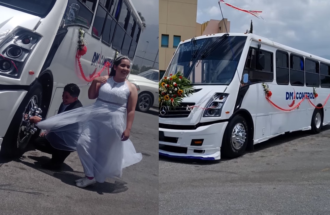 Pareja celebra su boda con autobús en Saltillo