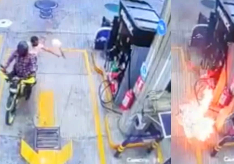 VIDEO: Sujetos en motocicleta lanzan bombas molotov a gasolinera en Uruapan