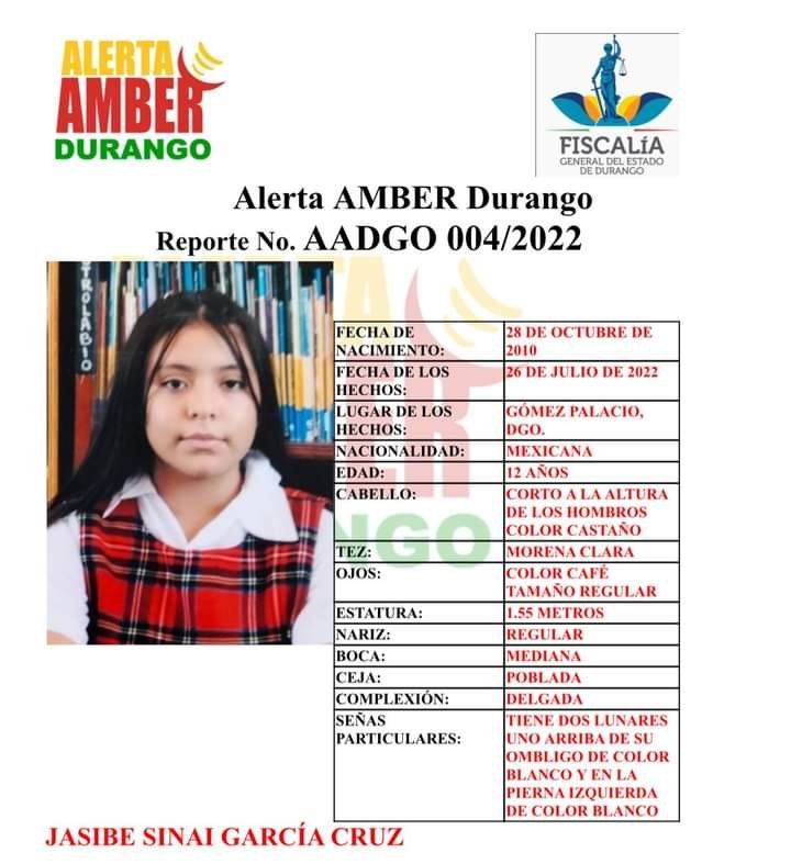 Reportan a menor de 12 años desaparecida en Gómez Palacio