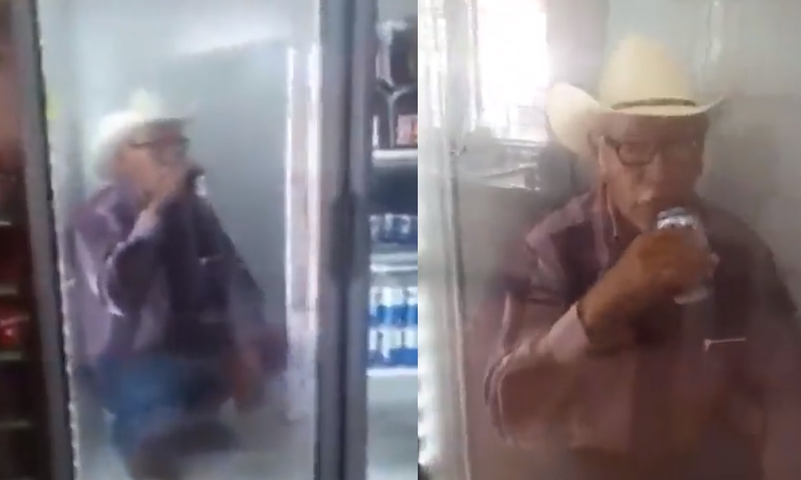VIRAL: Hombre combate el calor bebiendo cerveza dentro de un refrigerador