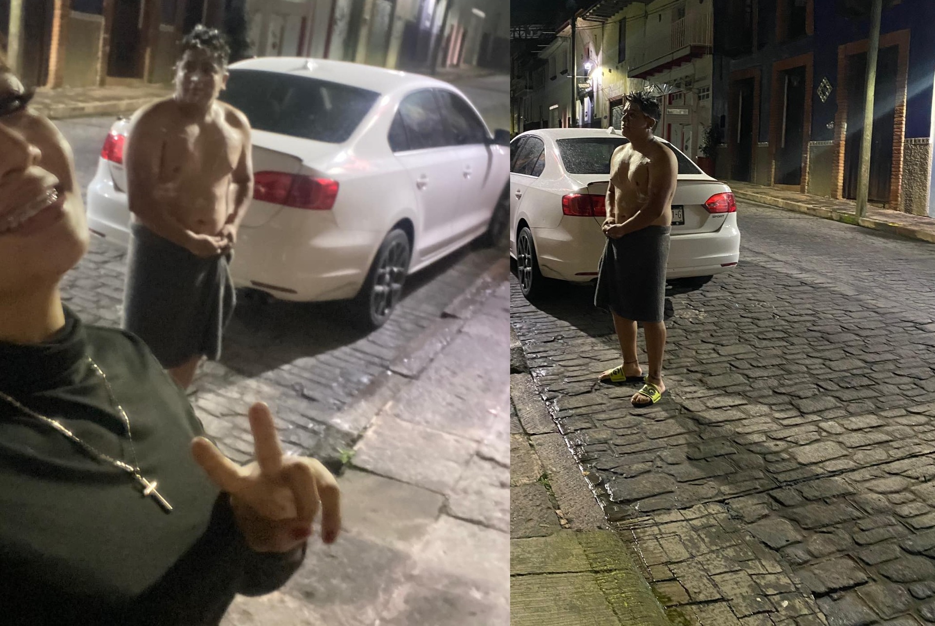'No se bañen de madrugada': Hombre termina en toalla en la calle durante sismo y se hace viral