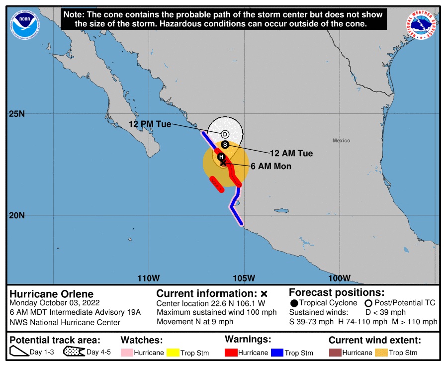 Orlene toca tierra en Sinaloa como huracán categoría 1
