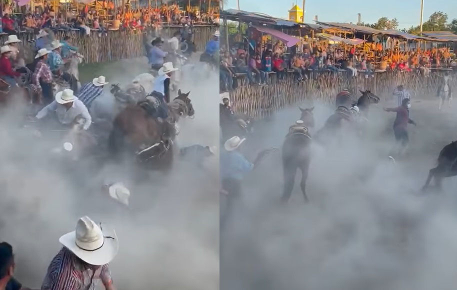 Caballos y jinetes provocan accidente con 'carambola' en torneo de lazo en Telchac