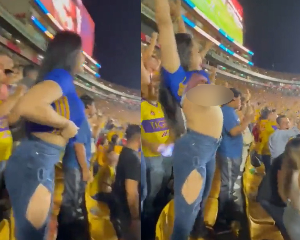VIRAL: Mujer aficionada de Tigres se levanta la blusa durante partido