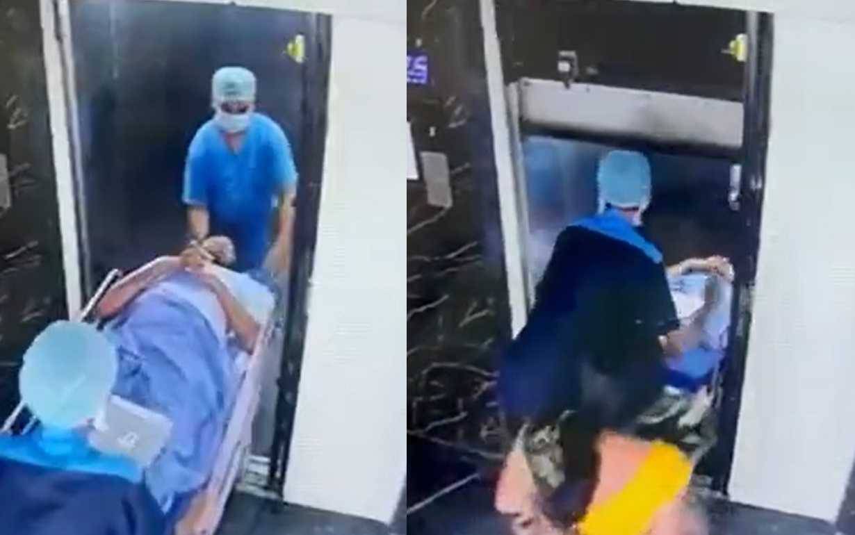 VIDEO: Elevador se desploma cuando ingresaban a paciente en camilla