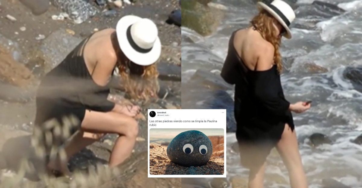 Bochornoso momento de Paulina Rubio en la playa desata memes 