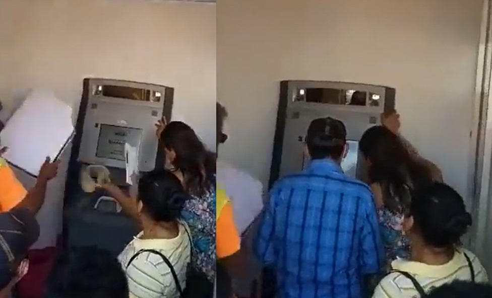 Personas en Tabasco le echan aire a un cajero automático para que les de dinero