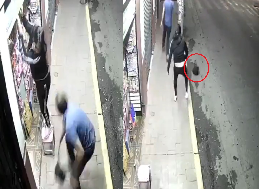 Ladrón intenta robar bolsa a mujer pero se le cae al huir