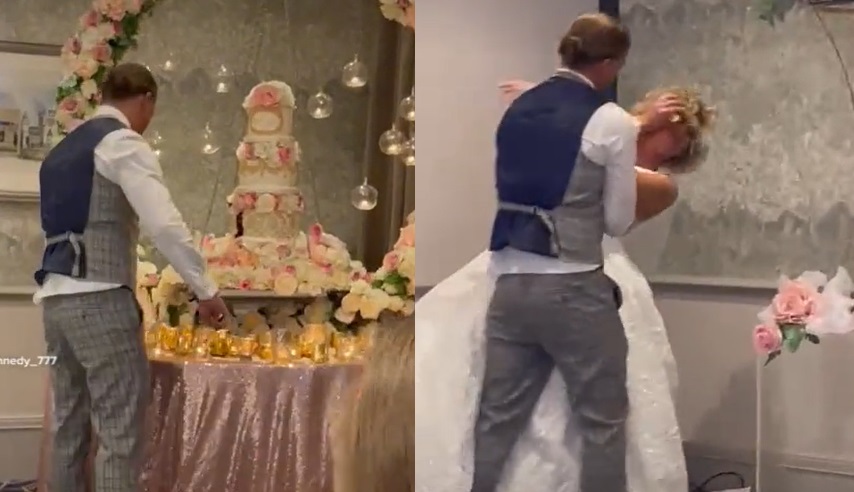 VIDEO: Novio le arroja pastel a su pareja en plena boda y genera críticas