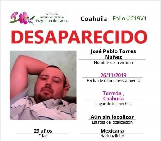 Cumple casi tres años desaparecido joven en Torreón