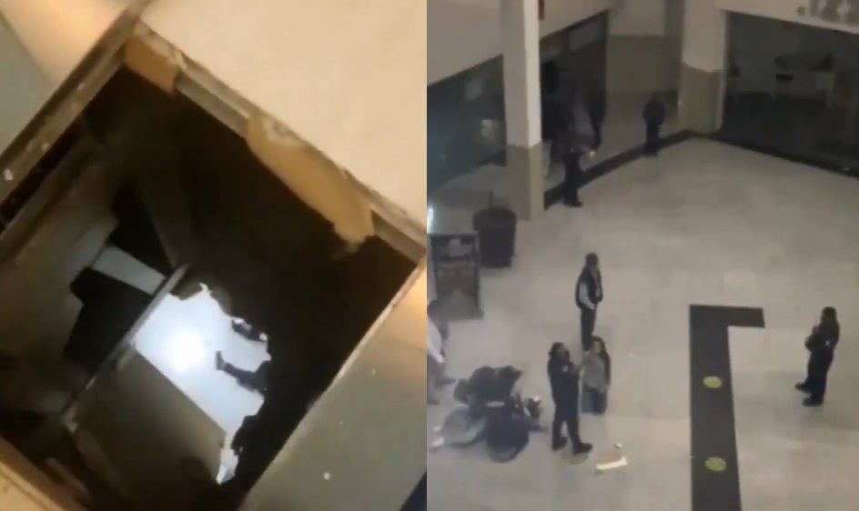 VIDEO: Mujer cae del tercer piso de una plaza comercial en Pachuca