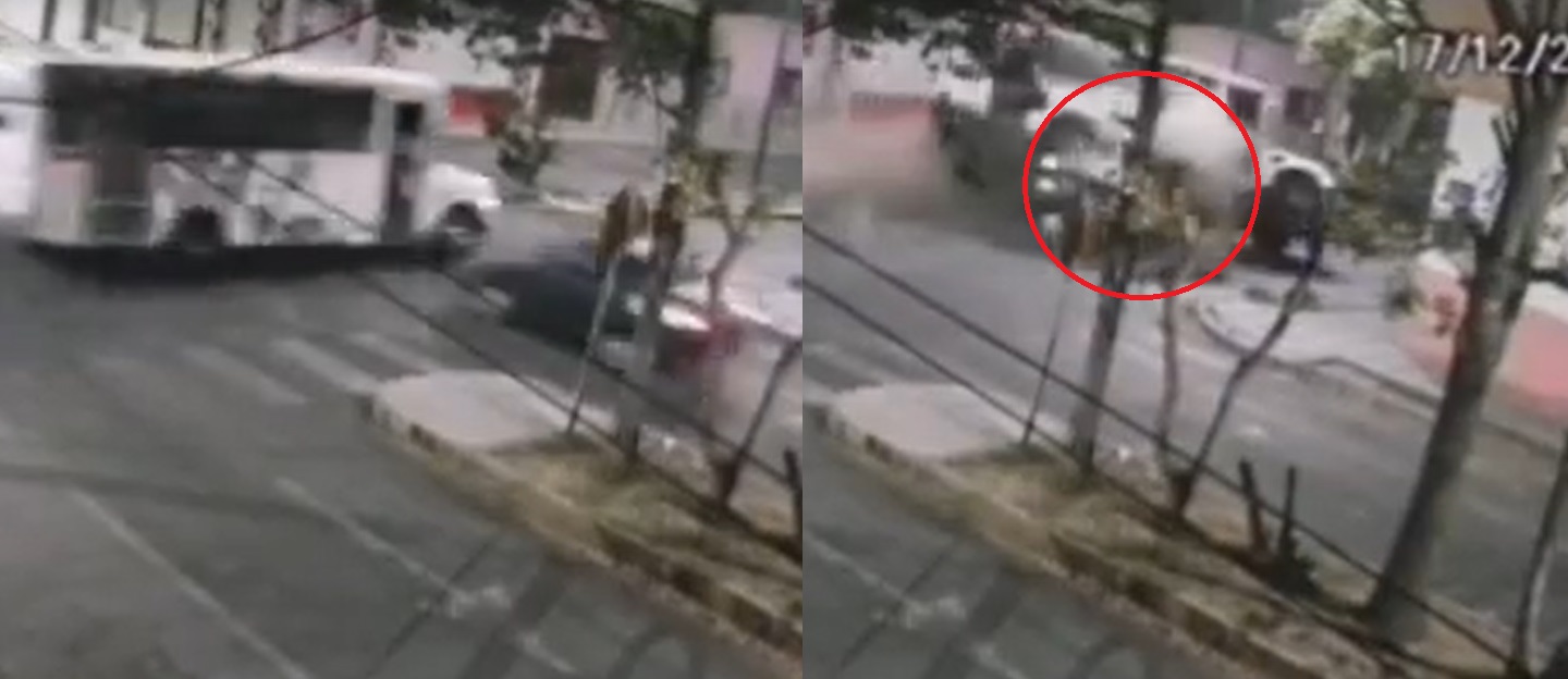VIDEO: Automóvil se impacta y voltea a camión en Tlaxcala