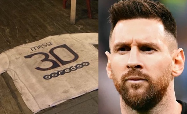 Utilizan la playera de Messi para limpiarse los pies en un bar de Francia
