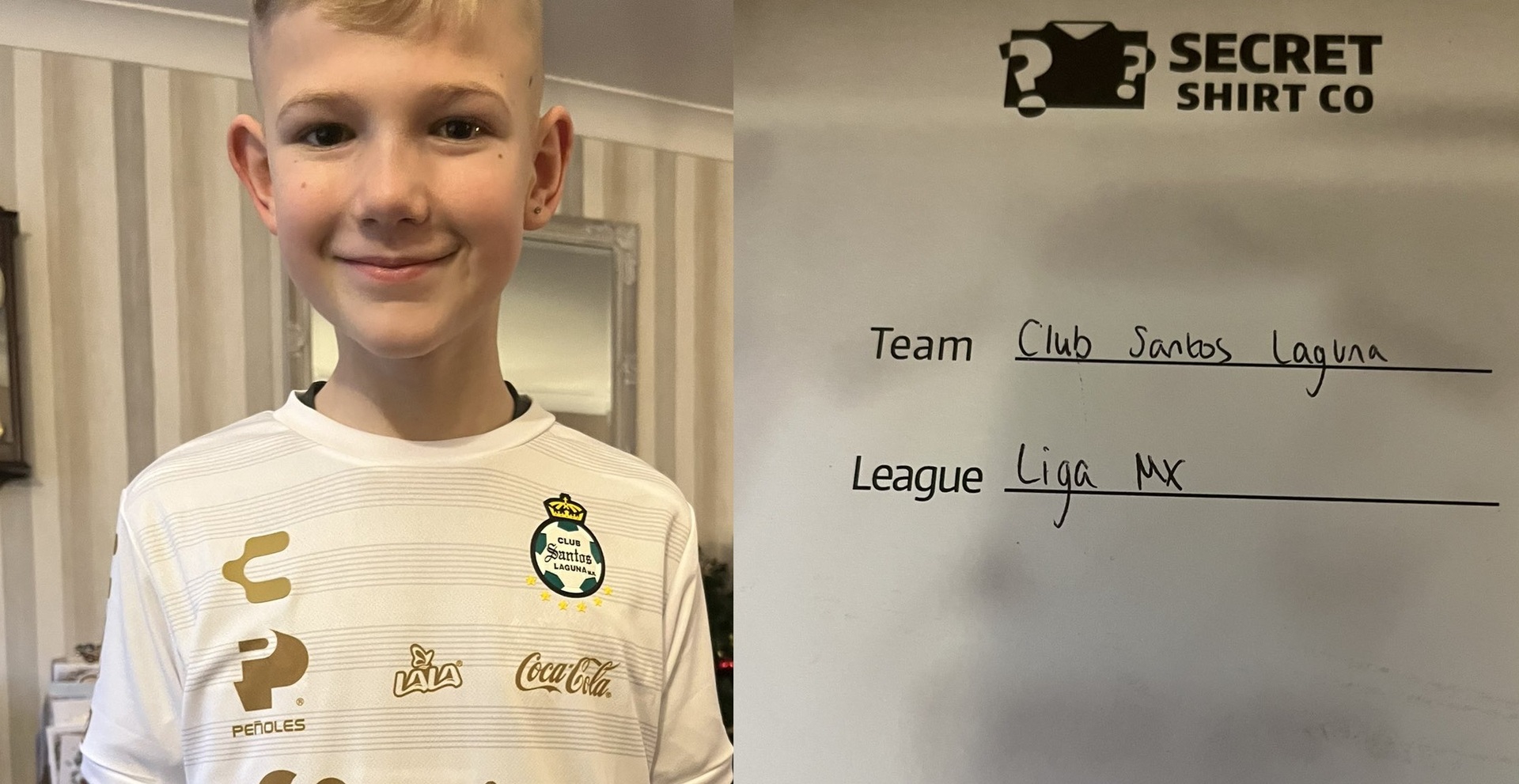 Niño británico pide como regalo jersey sorpresa y le toca una playera del Santos Laguna
