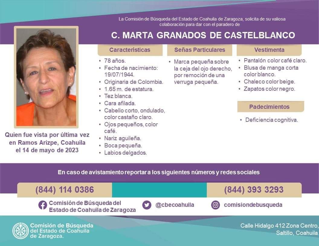 Se trata de Martha Granados de Castelblanco de 78 años de edad. (ESPECIAL)