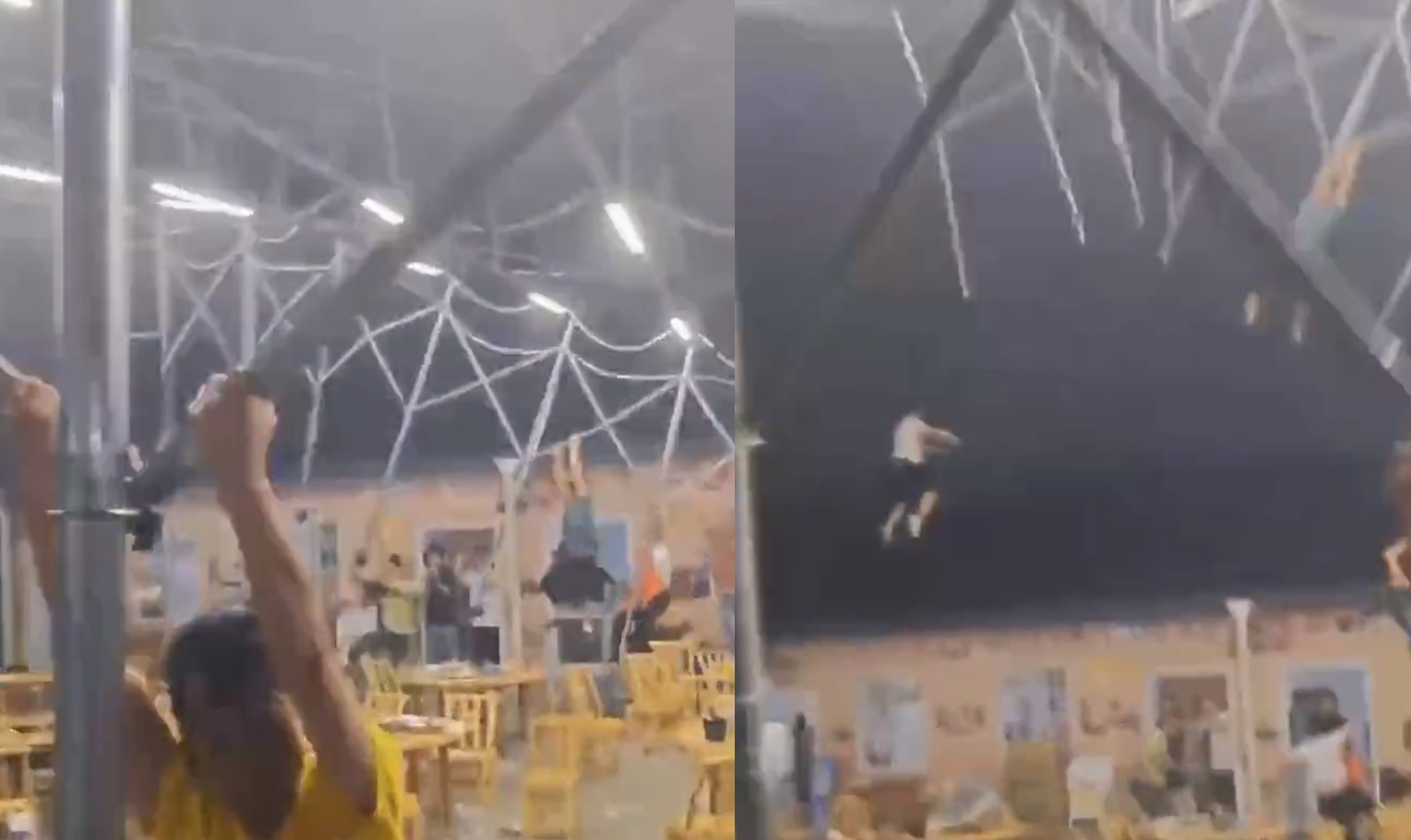 VIDEO: Ráfagas de viento arrancan carpa de restaurante y se lleva a varias personas  