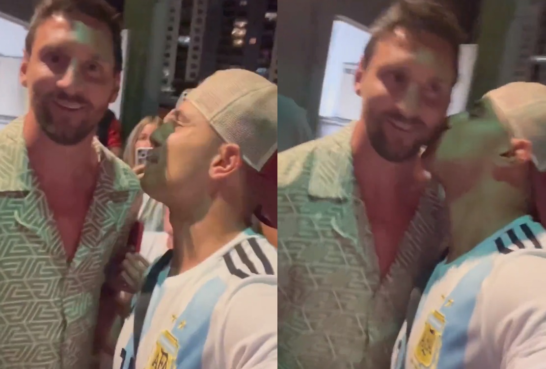 Con un beso en la mejilla, fan sorprende a Messi en Miami frente a Antonela Roccuzzo 