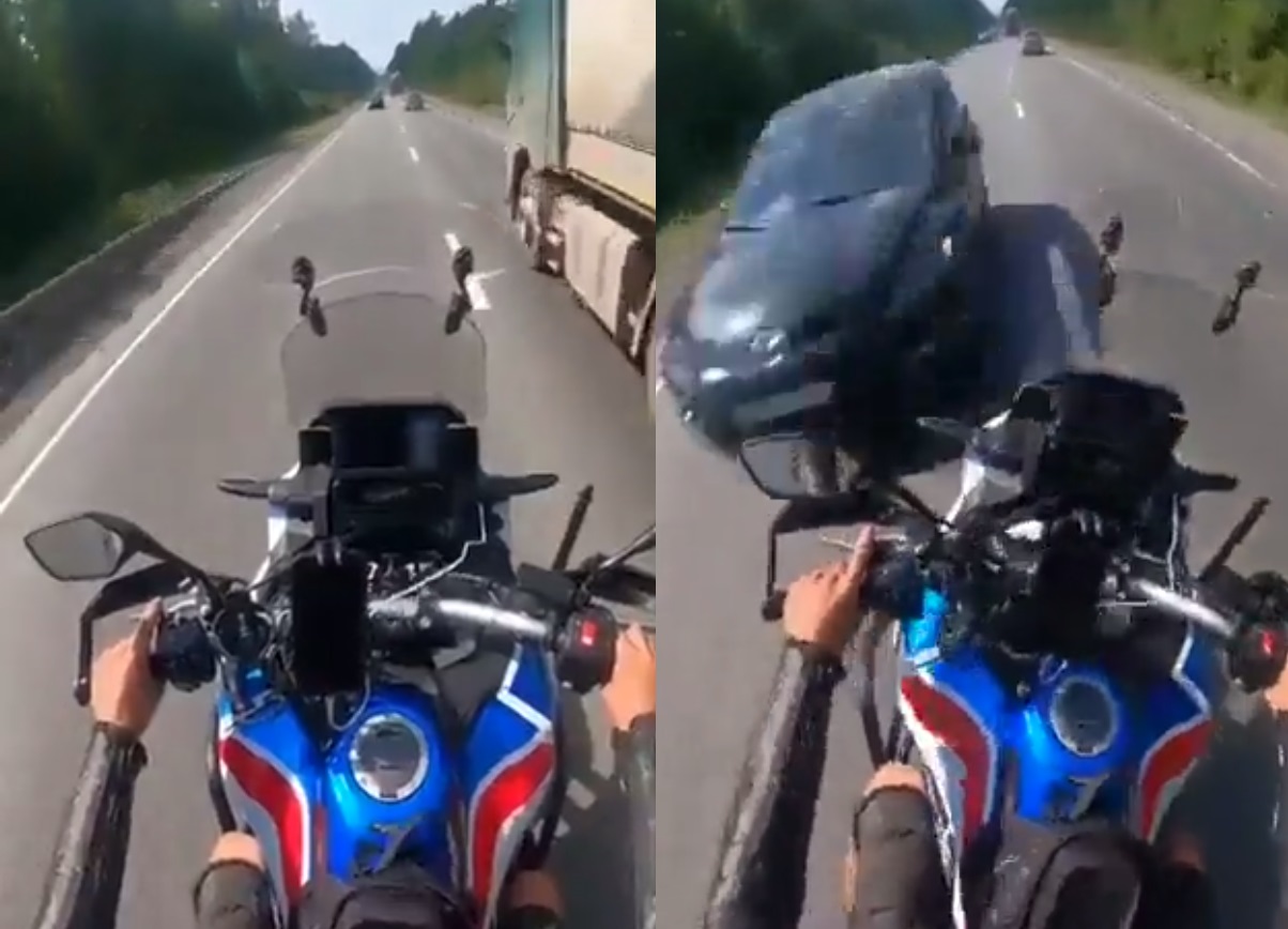 Se hace viral video de motociclista que perdió un pie al intentar rebasar a tráiler  
