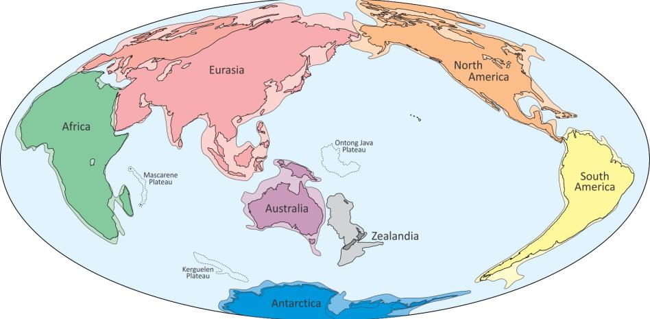 Zelandia, cuyo nombre fue propuesto por primera vez por el geofísico Bruce Luyendyk en 1995, es un continente de 4,9 millones de kilómetros cuadrados.