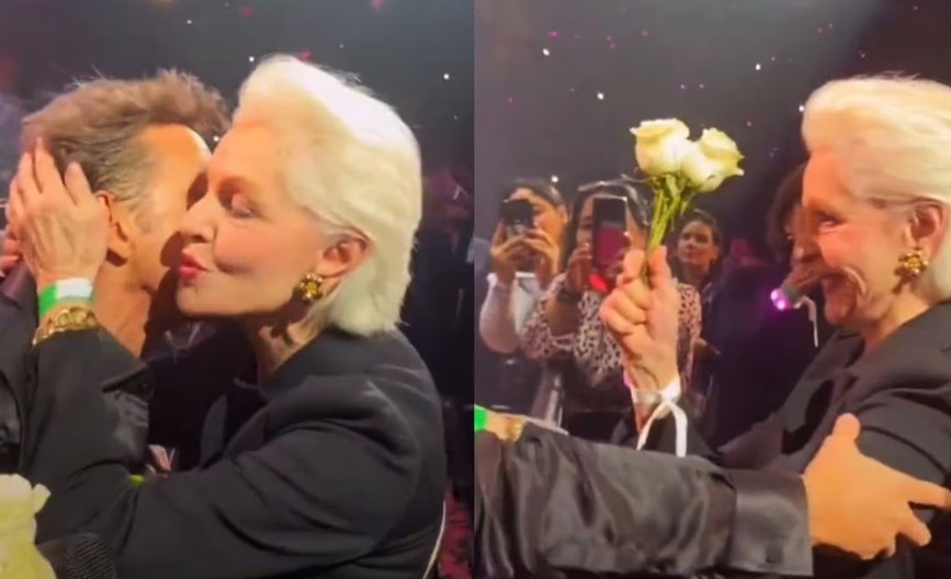 Carolina Herrera recibe flores y un beso de Luis Miguel