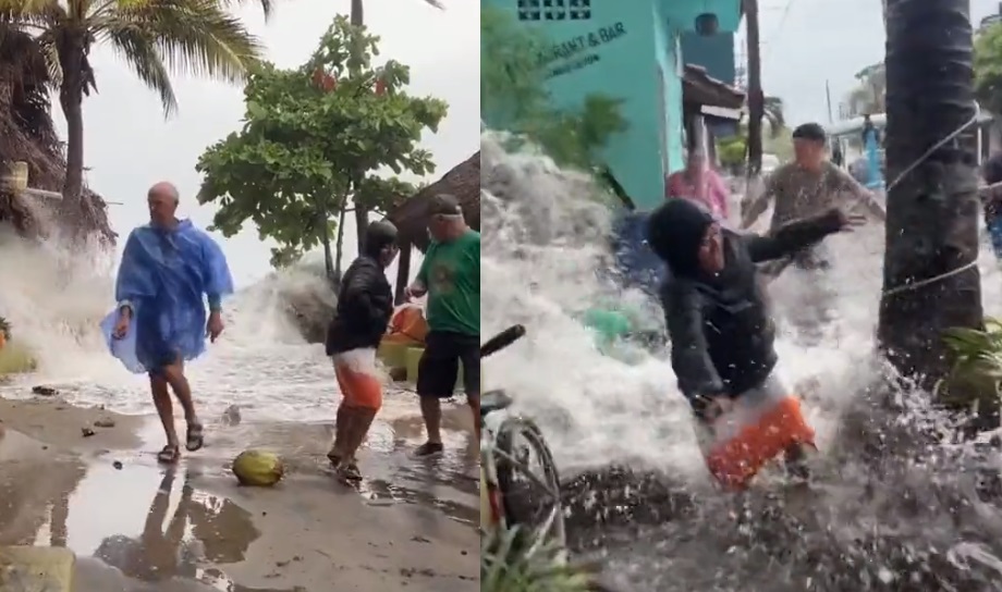 VIDEO: Ola gigante derriba a turistas durante paso de huracán Lidia 