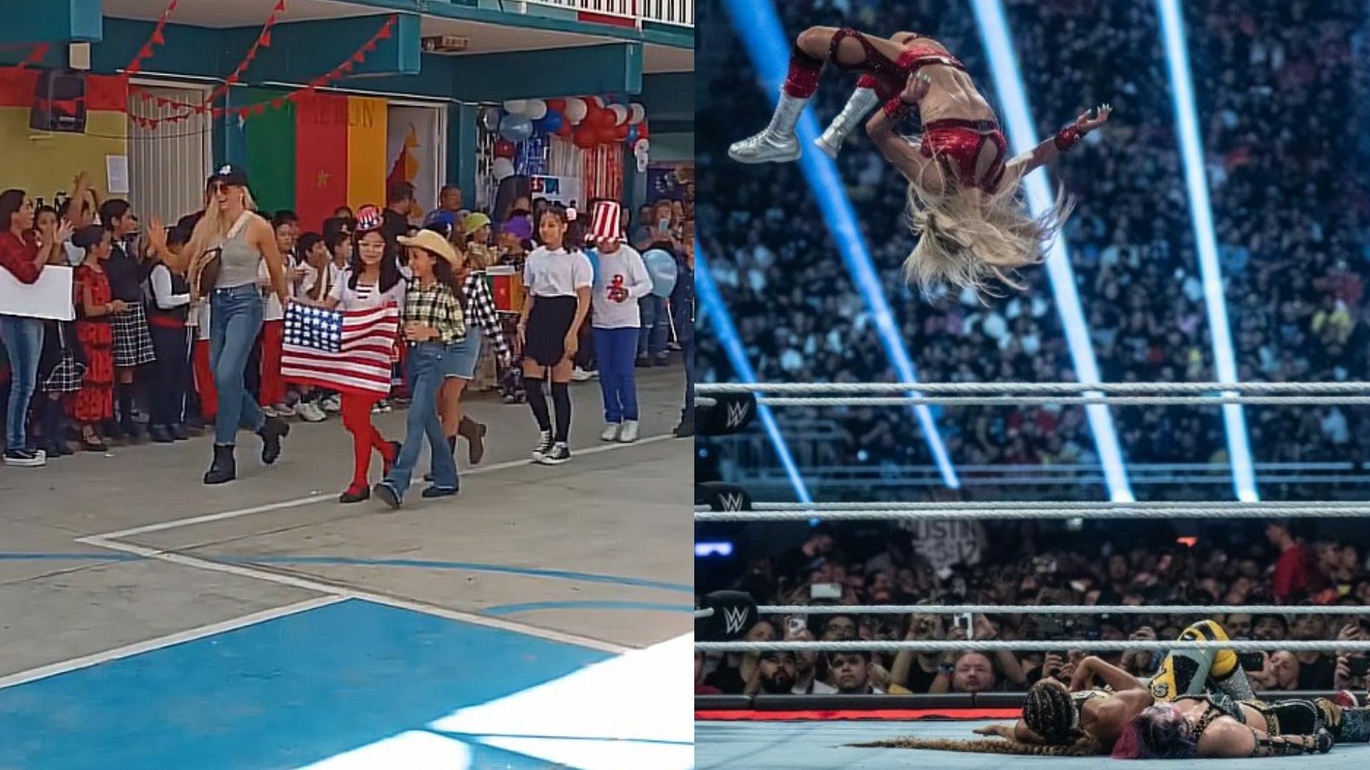 Superestrella de la WWE sorprende a niños de primaria en Gómez Palacio con su visita