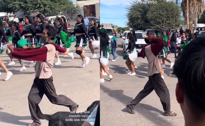 Hombre se une a porristas en baile escolar y se vuelve viral