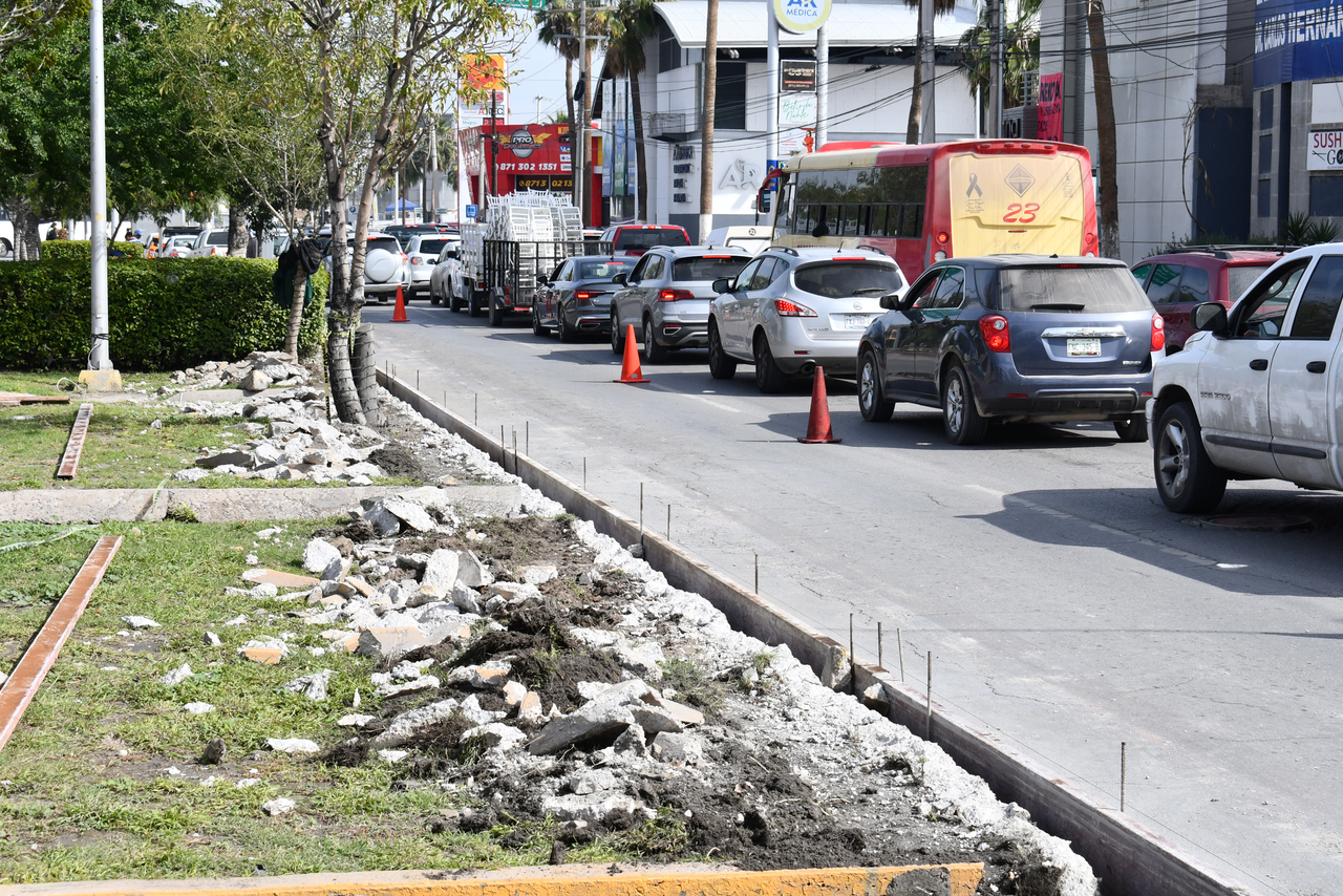 Se ejecutan obras de imagen urbana en los camellones del bulevar Independencia, al oriente de la ciudad.