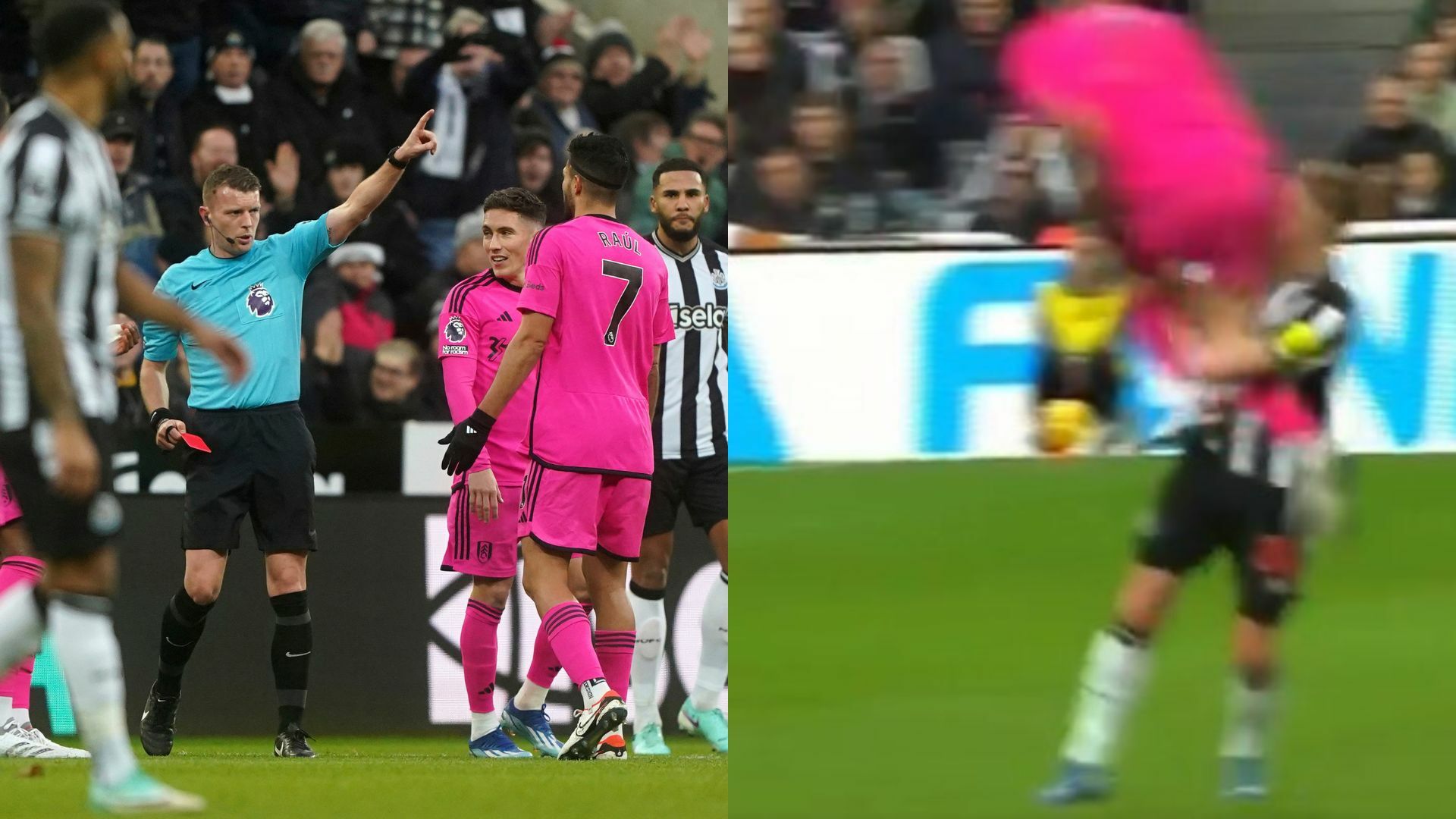 Raúl Jiménez es expulsado por fuerte entrada en la goleada del Newcastle al Fulham