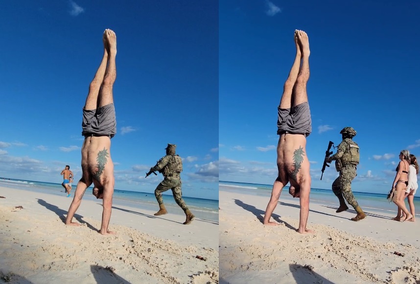 Captan persecución contra hombre durante clase de yoga en playa de Tulum 
