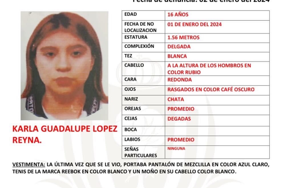 Joven de 18 años se extravió el 1 de enero en Gómez Palacio; piden apoyo para localizarla