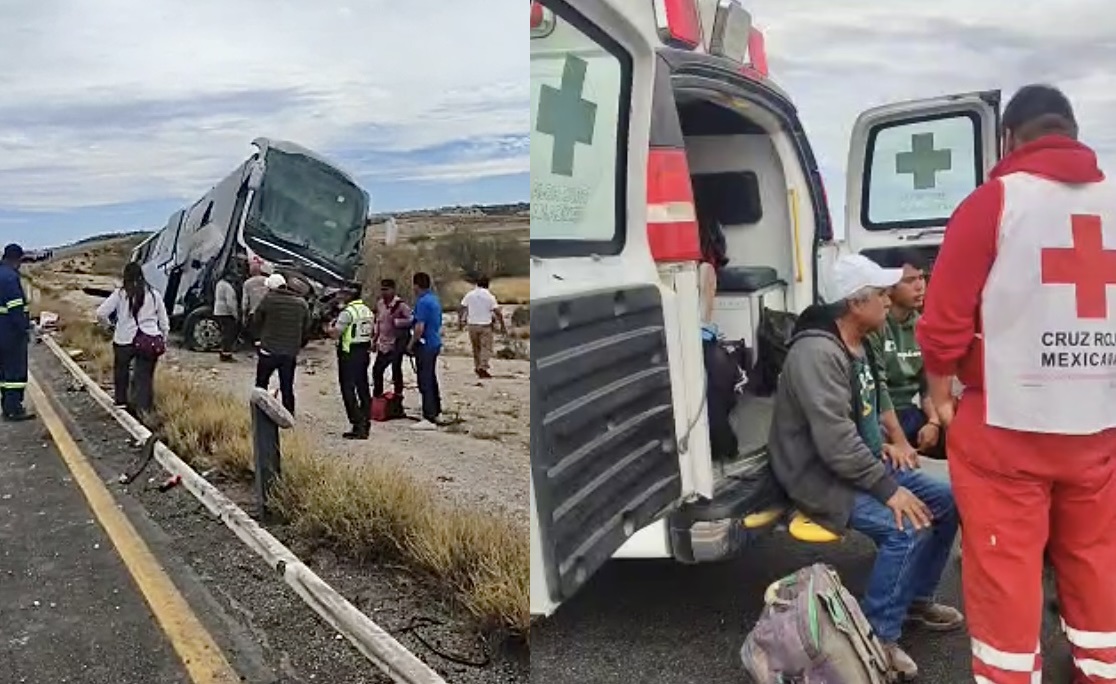 Vuelca camión de pasajeros en Parras de la Fuente 