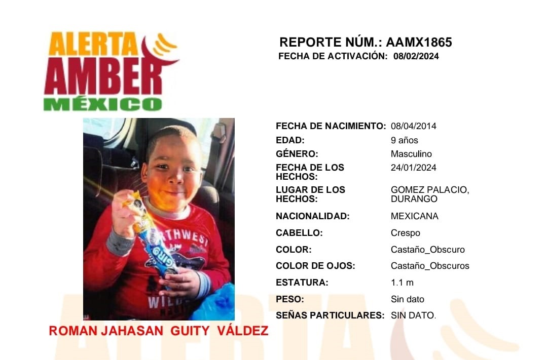 Activan Alerta Amber por la sustracción de un menor en Gómez Palacio 