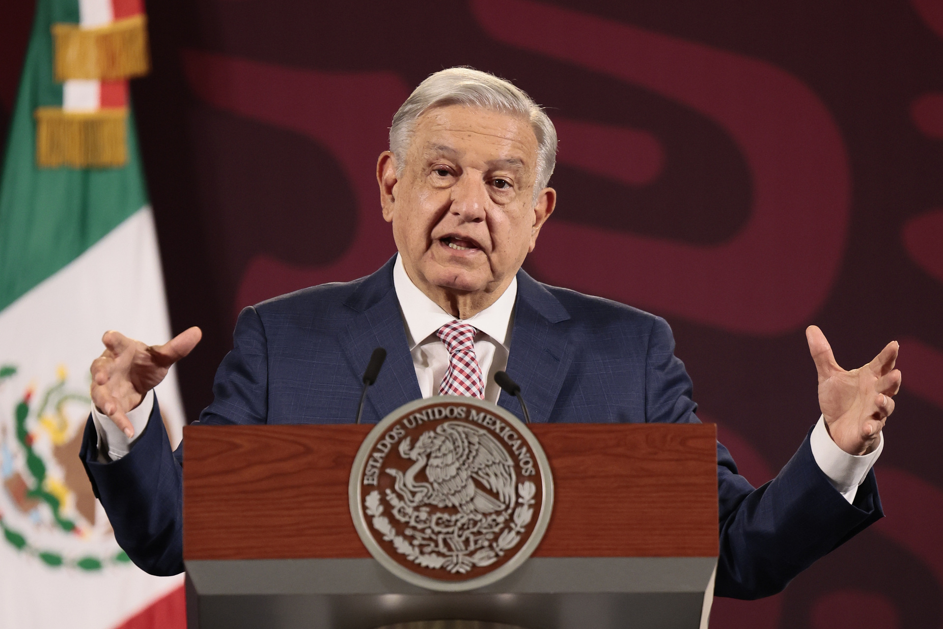 Andrés Manuel López Obrador durante su conferencia del 16 de febrero de 2024. (AGENCIAS)