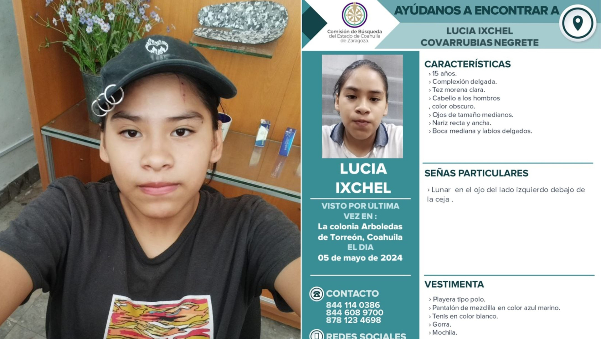 Sin información sobre el paradero de Lucía, desaparecida desde el día 6 de mayo en Torreón