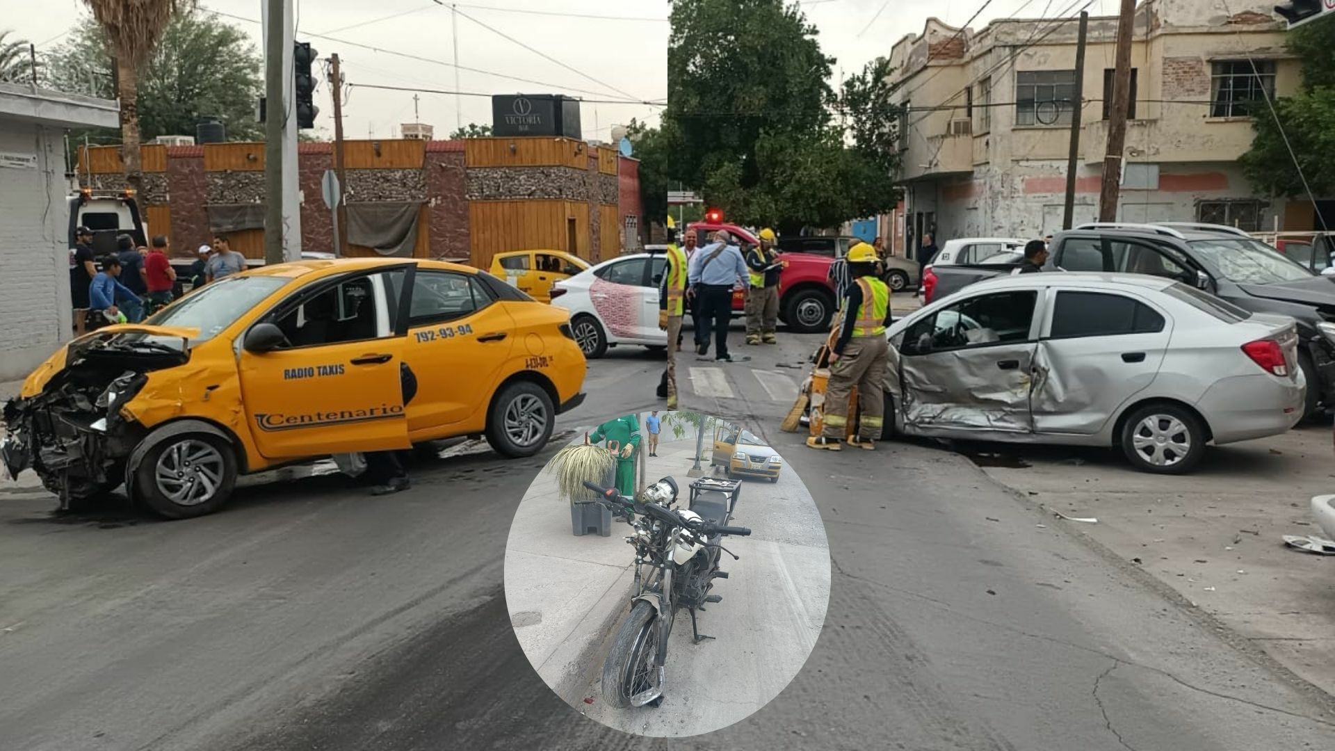 Motociclista que esperaba cambio de semáforo resulta lesionado en choque de auto y camioneta